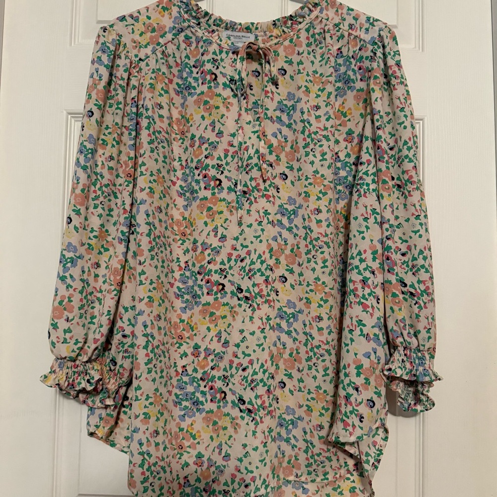 Carolina Belle Pink and Green Blouse Vibrant Floral Design